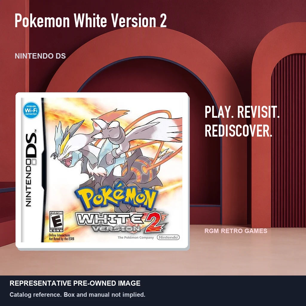 Representative pre-owned Pokemon White Version 2 (Nintendo DS), red retro product layout.
