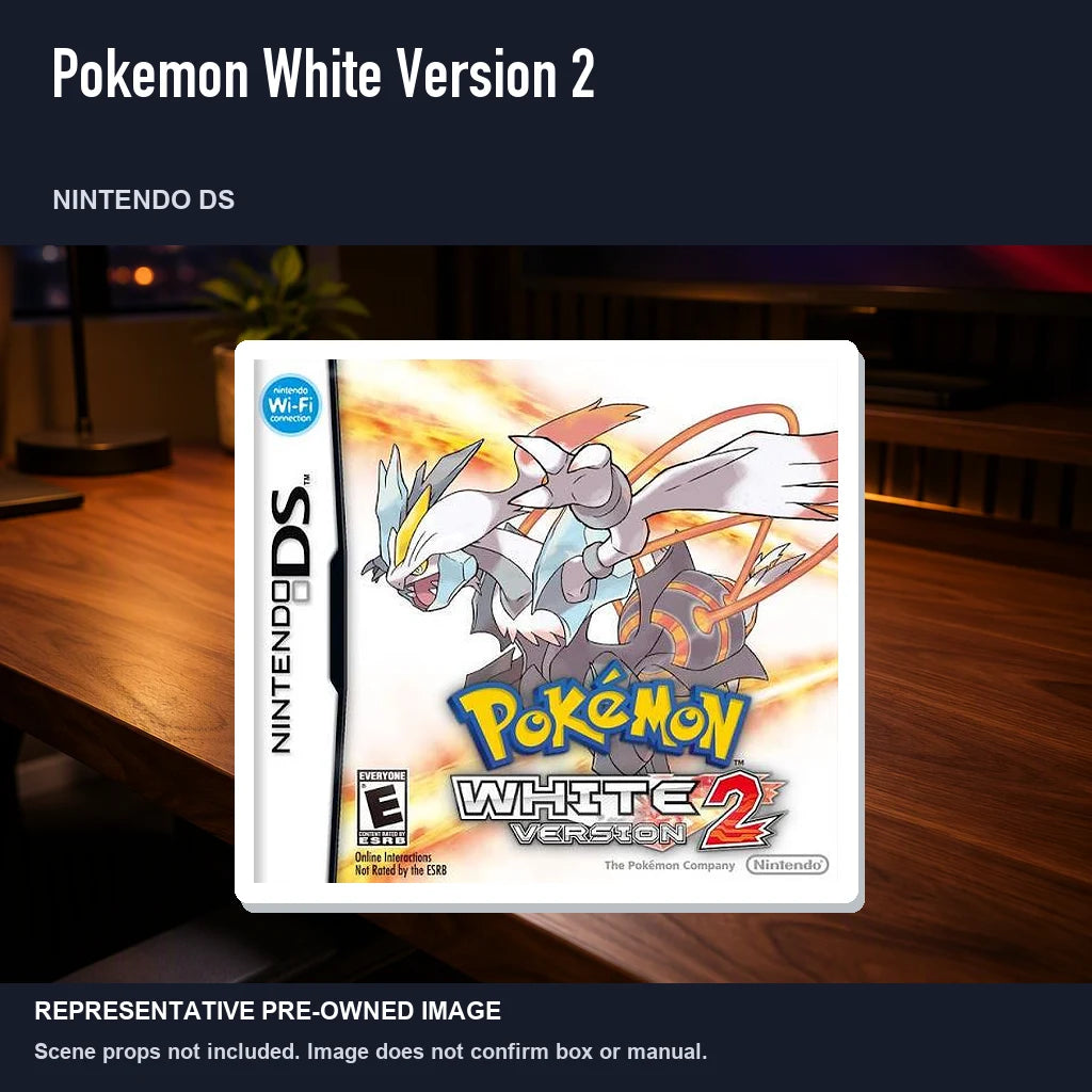 Representative pre-owned Pokemon White Version 2 (Nintendo DS), product image in a styled desk scene.