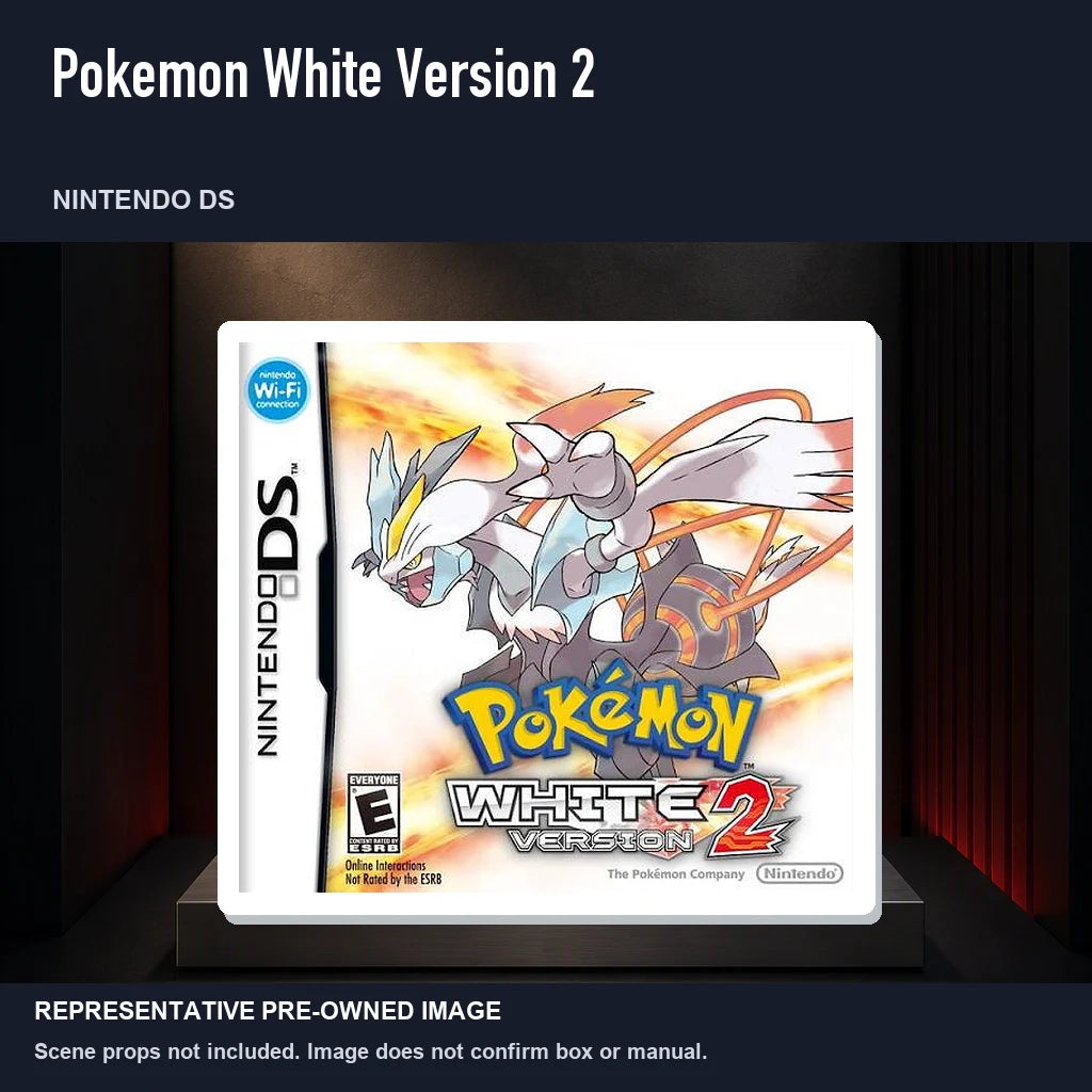 Representative pre-owned Pokemon White Version 2 (Nintendo DS), product image on a display panel.
