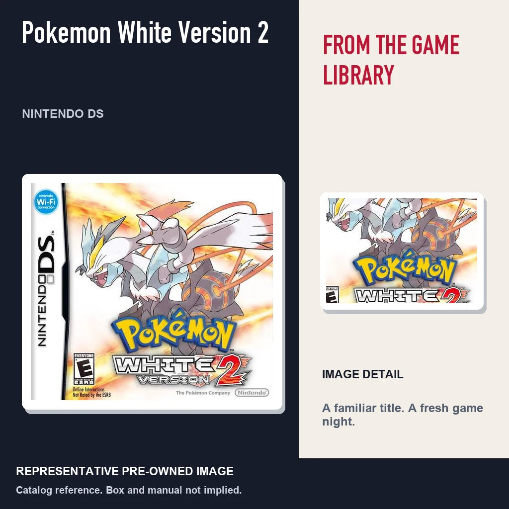 Representative pre-owned Pokemon White Version 2 (Nintendo DS), editorial image and detail.