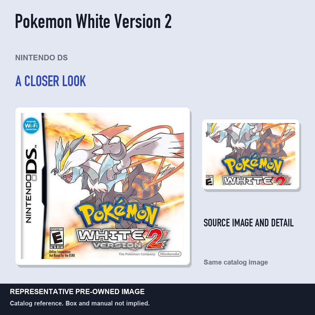 Representative pre-owned Pokemon White Version 2 (Nintendo DS), full image with detail inset.