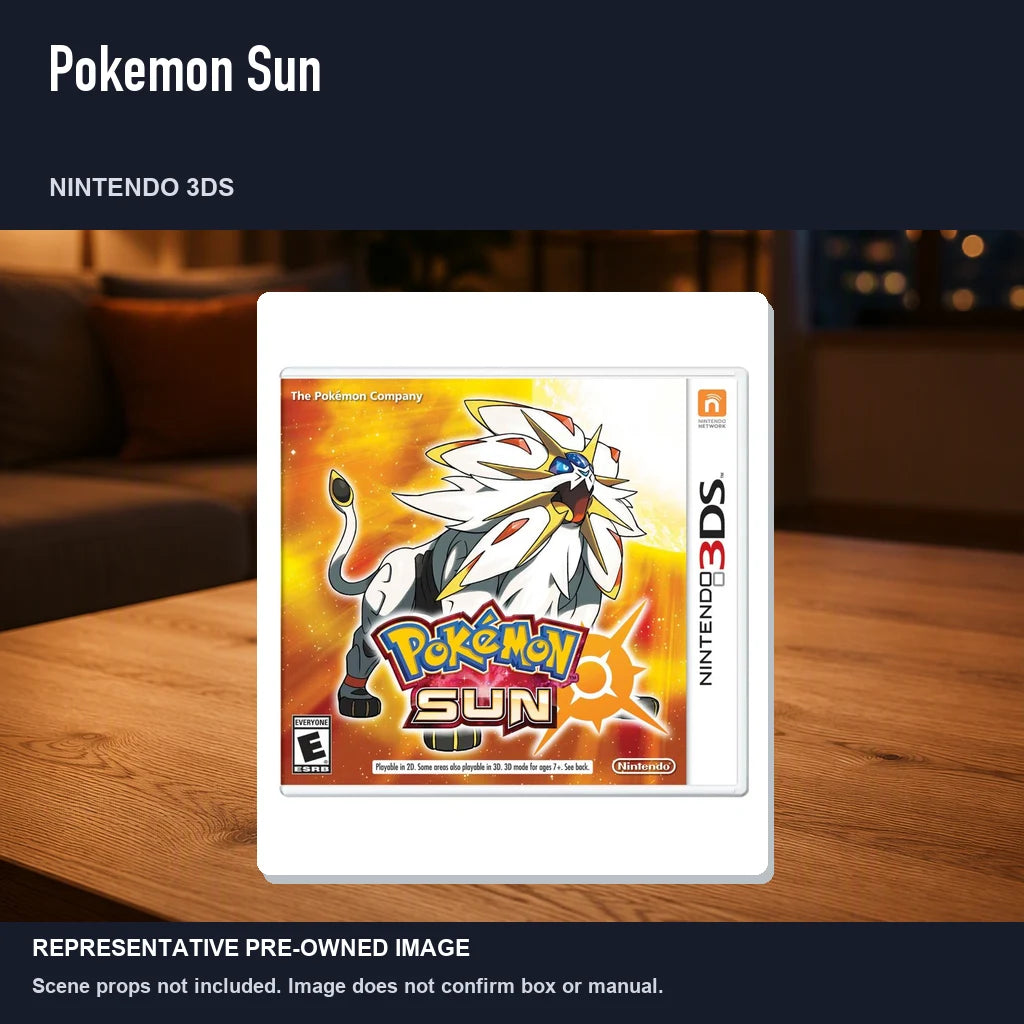 Representative pre-owned Pokemon Sun (Nintendo 3DS), product image in a styled room scene.