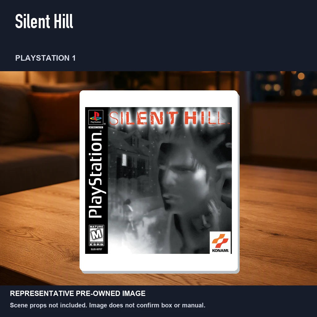 Representative pre-owned Silent Hill (PlayStation 1), product image in a styled room scene.