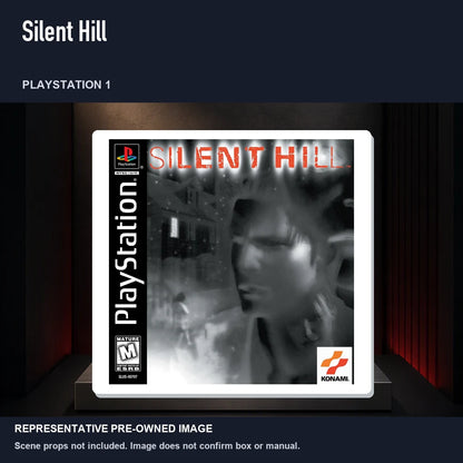 Representative pre-owned Silent Hill (PlayStation 1), product image on a display panel.