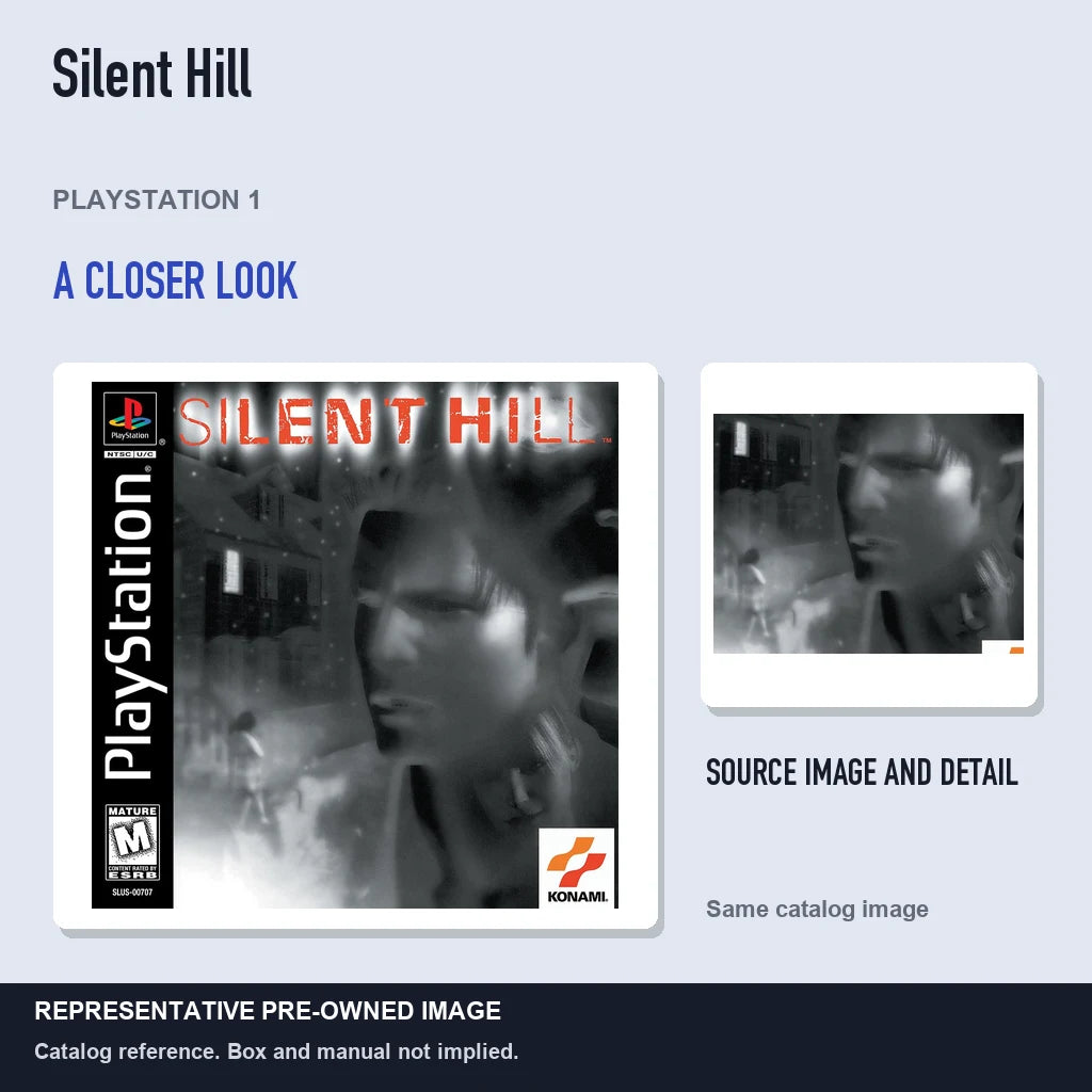 Representative pre-owned Silent Hill (PlayStation 1), full image with detail inset.