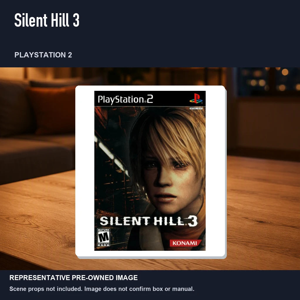 Representative pre-owned Silent Hill 3 (PlayStation 2), product image in a styled room scene.