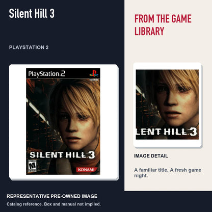 Representative pre-owned Silent Hill 3 (PlayStation 2), editorial image and detail.