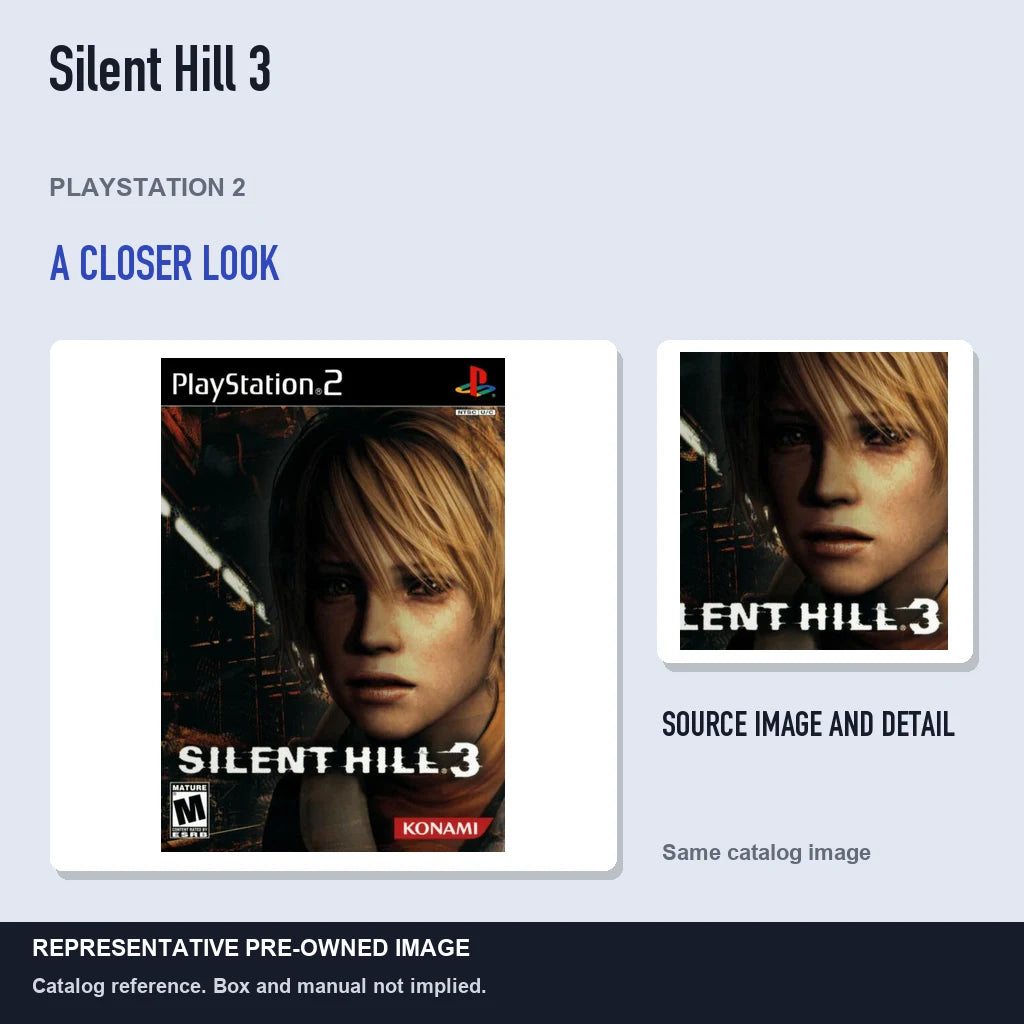 Representative pre-owned Silent Hill 3 (PlayStation 2), full image with detail inset.