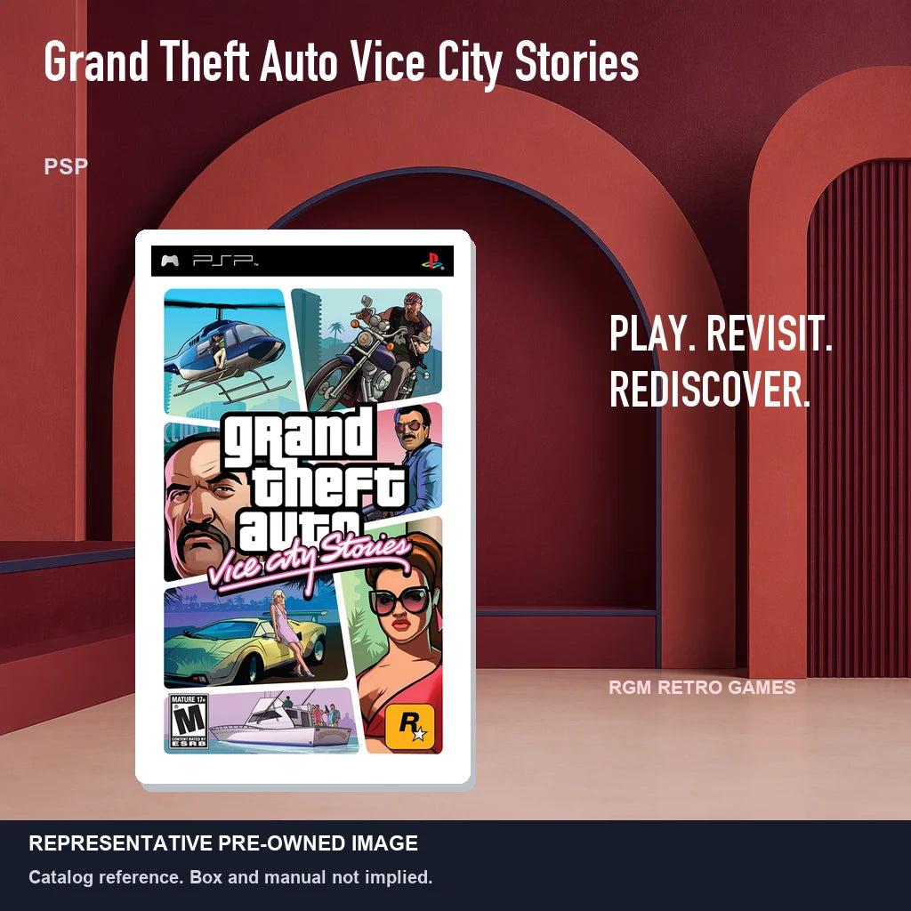 Representative pre-owned Grand Theft Auto Vice City Stories (PSP), red retro product layout.