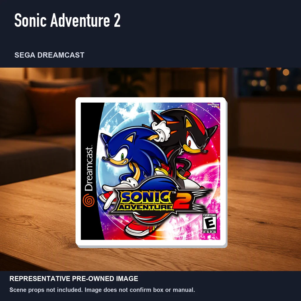 Representative pre-owned Sonic Adventure 2 (Sega Dreamcast), product image in a styled room scene.