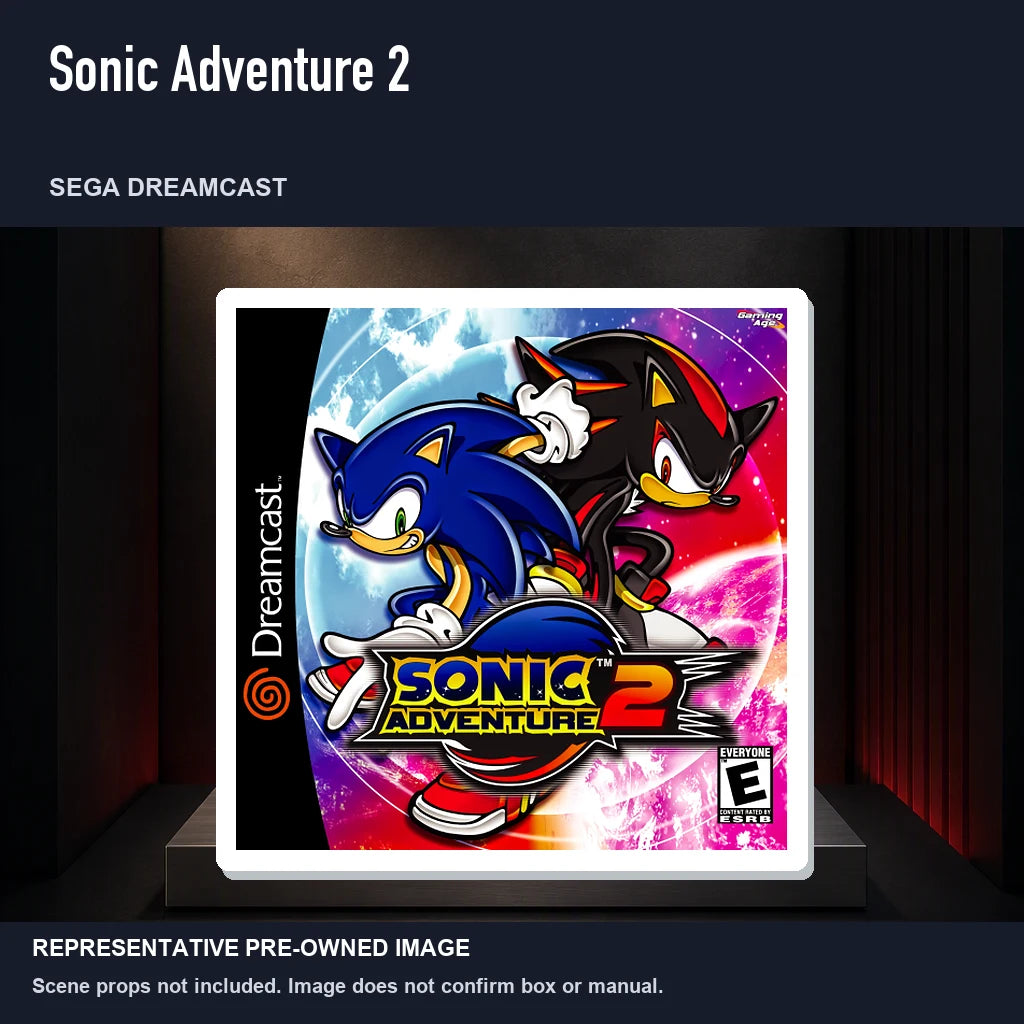 Representative pre-owned Sonic Adventure 2 (Sega Dreamcast), product image on a display panel.