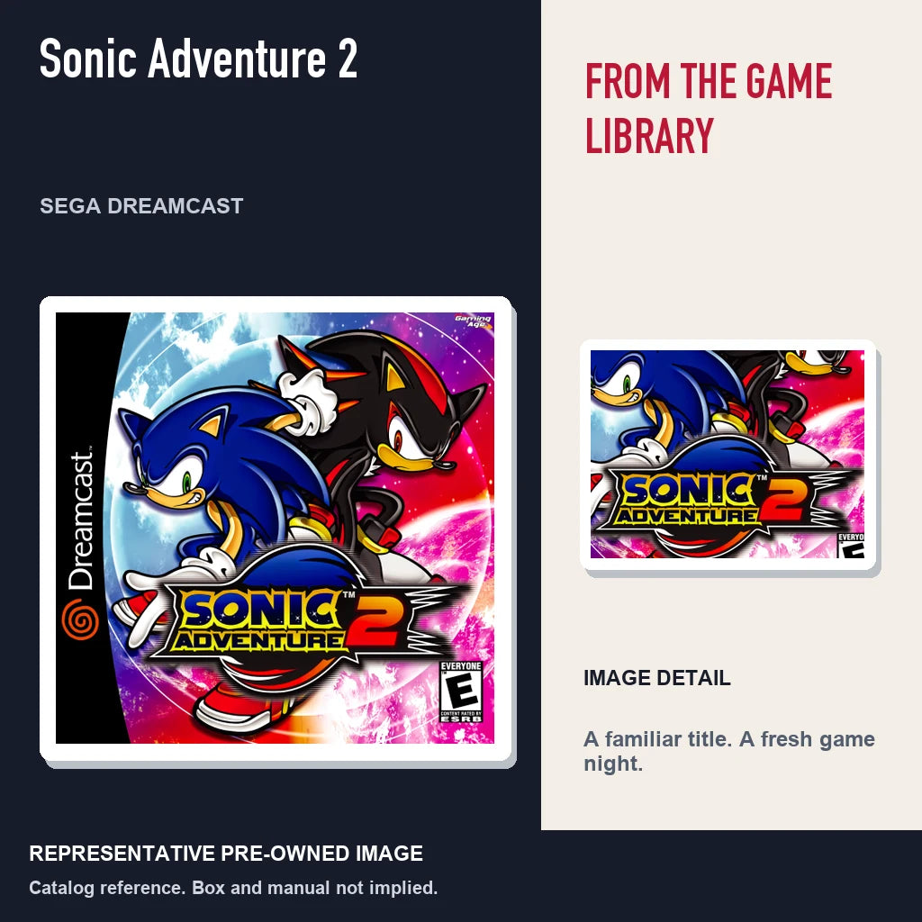 Representative pre-owned Sonic Adventure 2 (Sega Dreamcast), editorial image and detail.