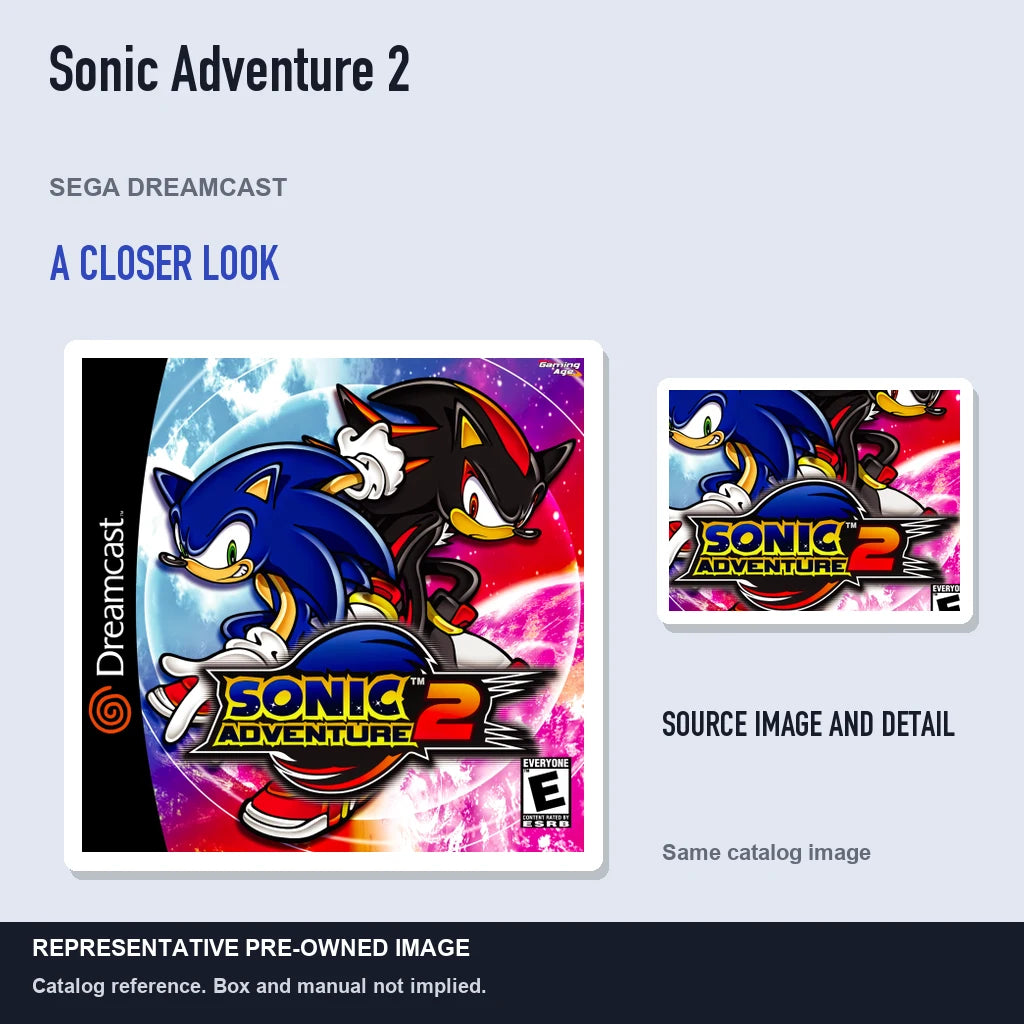 Representative pre-owned Sonic Adventure 2 (Sega Dreamcast), full image with detail inset.
