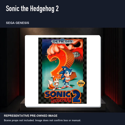 Representative pre-owned Sonic the Hedgehog 2 (Sega Genesis), product image on a display panel.