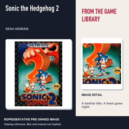 Representative pre-owned Sonic the Hedgehog 2 (Sega Genesis), editorial image and detail.