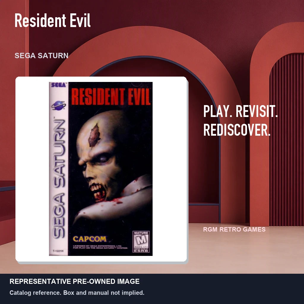 Representative pre-owned Resident Evil (Sega Saturn), red retro product layout.