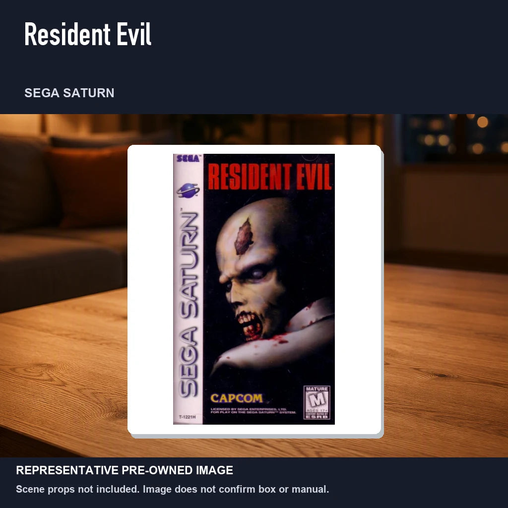 Representative pre-owned Resident Evil (Sega Saturn), product image in a styled room scene.