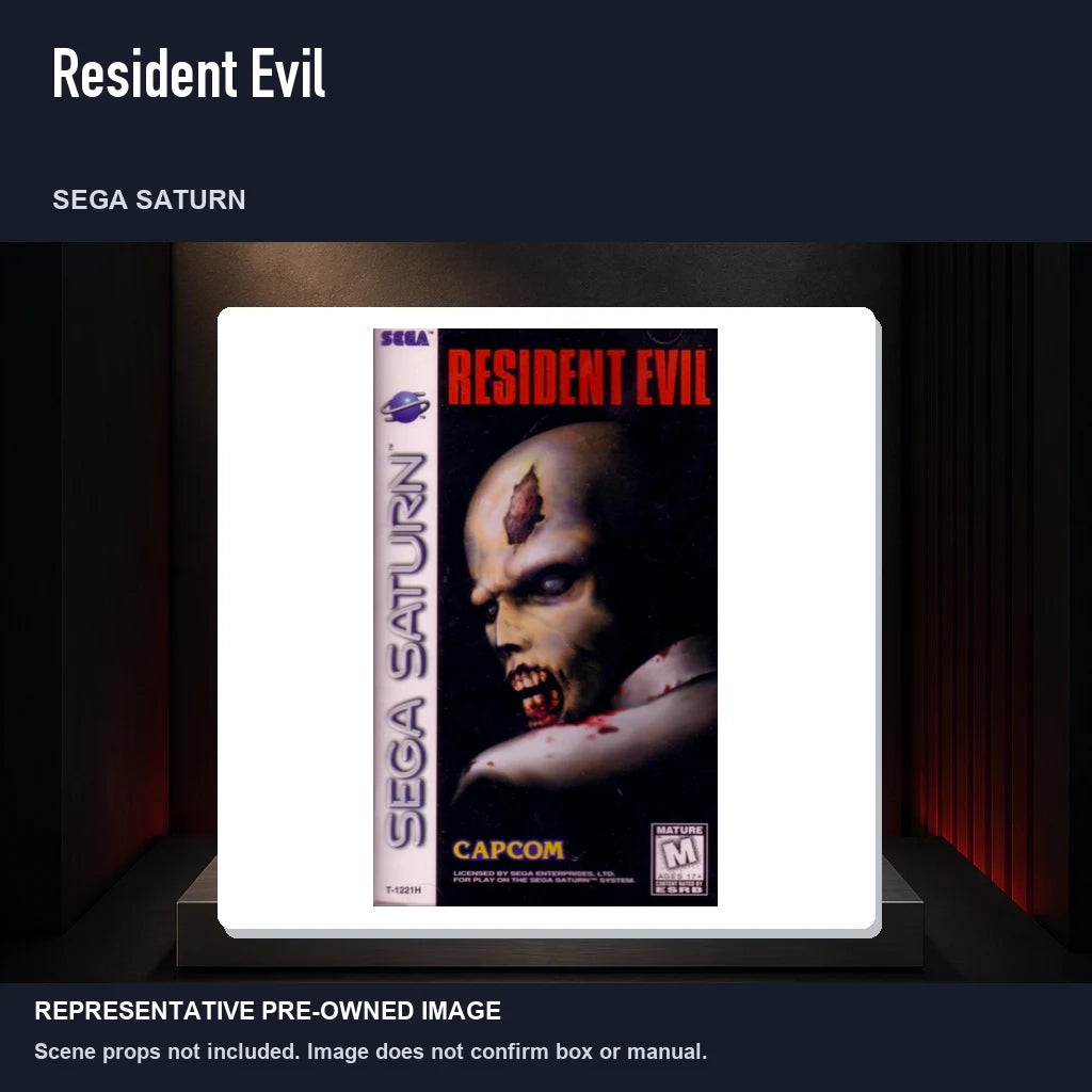 Representative pre-owned Resident Evil (Sega Saturn), product image on a display panel.
