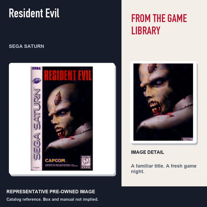 Representative pre-owned Resident Evil (Sega Saturn), editorial image and detail.