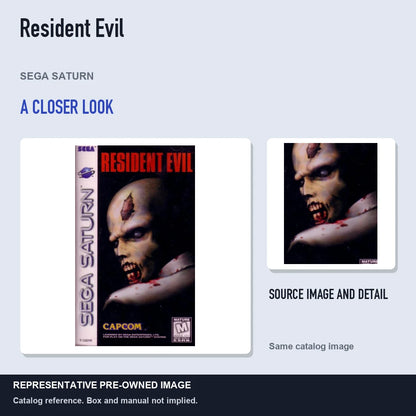 Representative pre-owned Resident Evil (Sega Saturn), full image with detail inset.