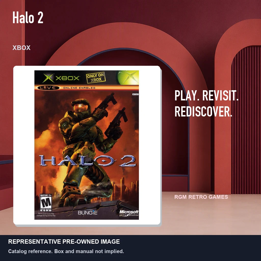 Representative pre-owned Halo 2 (Xbox), red retro product layout.