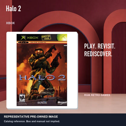 Representative pre-owned Halo 2 (Xbox), red retro product layout.