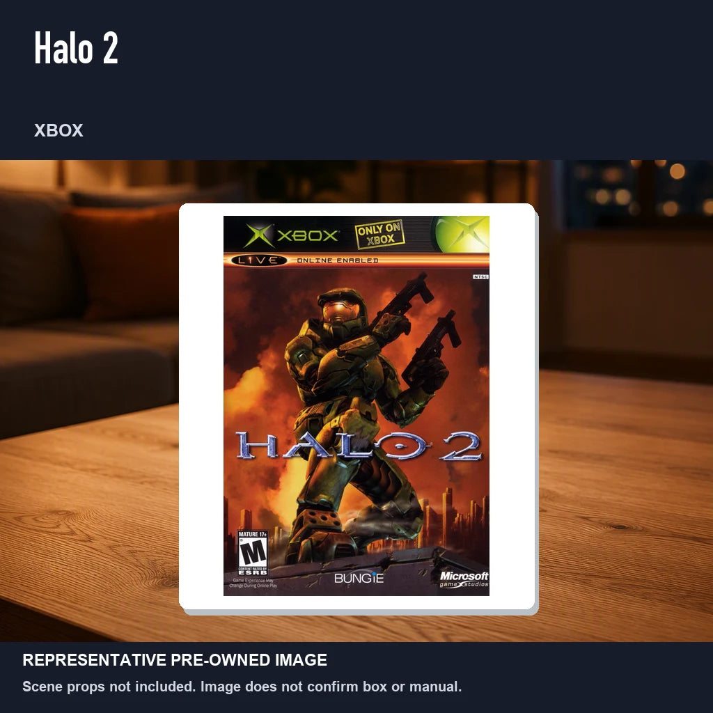 Representative pre-owned Halo 2 (Xbox), product image in a styled room scene.