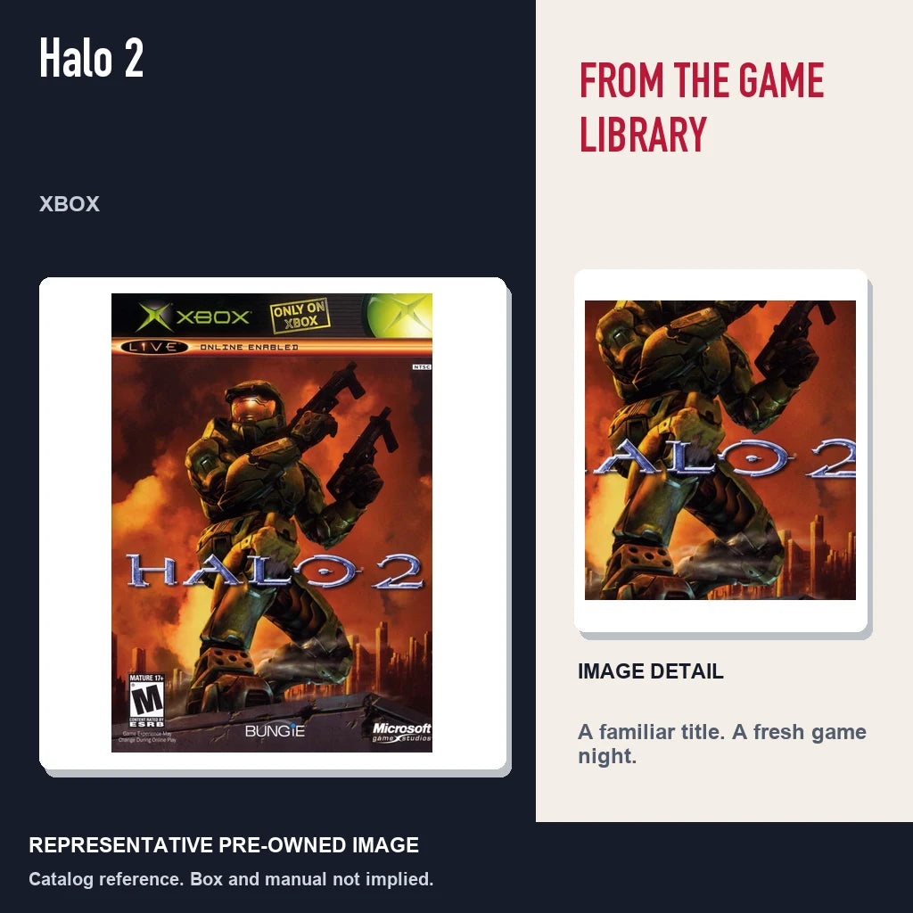 Representative pre-owned Halo 2 (Xbox), editorial image and detail.