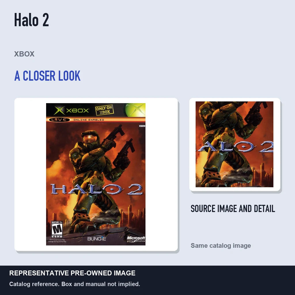 Representative pre-owned Halo 2 (Xbox), full image with detail inset.