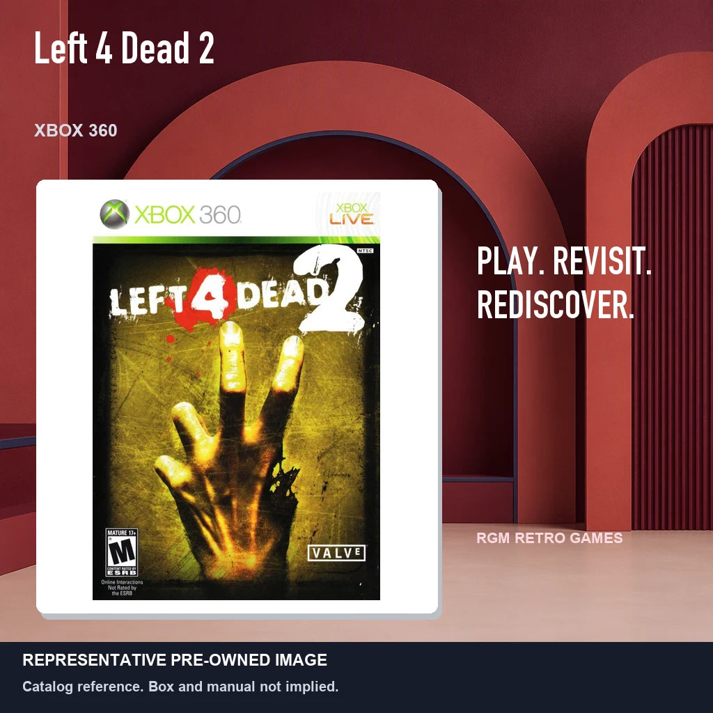 Representative pre-owned Left 4 Dead 2 (Xbox 360), red retro product layout.