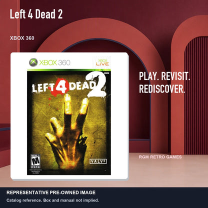 Representative pre-owned Left 4 Dead 2 (Xbox 360), red retro product layout.