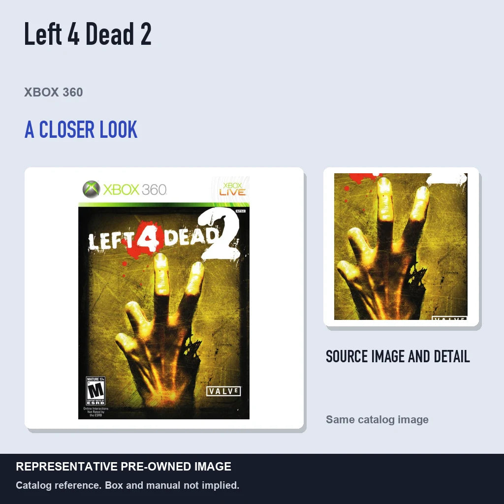 Representative pre-owned Left 4 Dead 2 (Xbox 360), full image with detail inset.