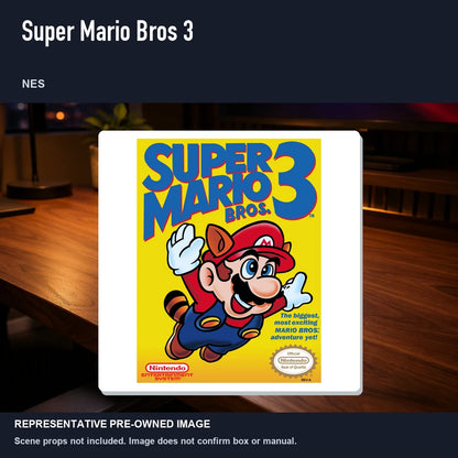 Representative pre-owned Super Mario Bros 3 (NES), product image in a styled desk scene.