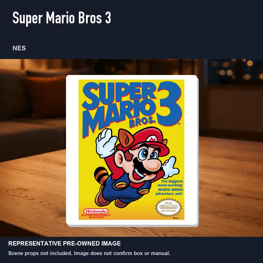 Representative pre-owned Super Mario Bros 3 (NES), product image in a styled room scene.