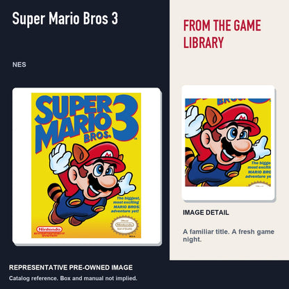 Representative pre-owned Super Mario Bros 3 (NES), editorial image and detail.