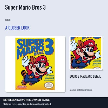Representative pre-owned Super Mario Bros 3 (NES), full image with detail inset.