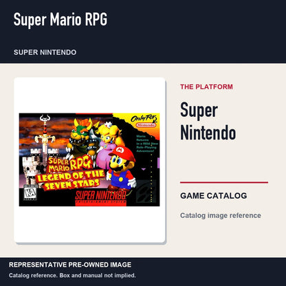Representative pre-owned Super Mario RPG (Super Nintendo), platform product layout.