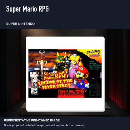 Representative pre-owned Super Mario RPG (Super Nintendo), product image on a display panel.