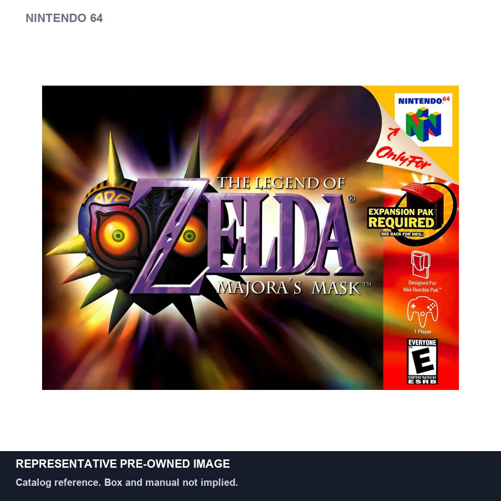 Representative pre-owned Zelda Majora's Mask (Nintendo 64), white product reference.