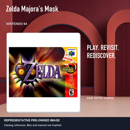 Representative pre-owned Zelda Majora's Mask (Nintendo 64), red retro product layout.