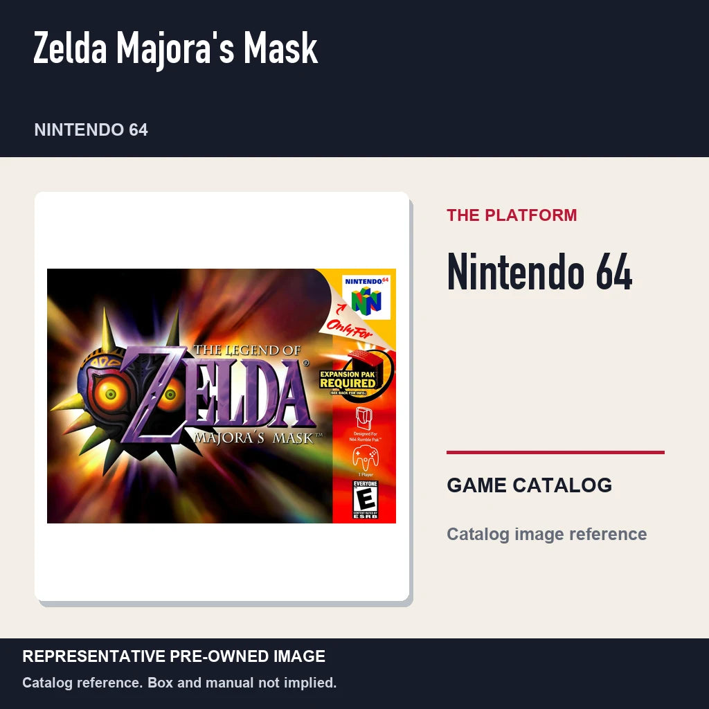 Representative pre-owned Zelda Majora's Mask (Nintendo 64), platform product layout.