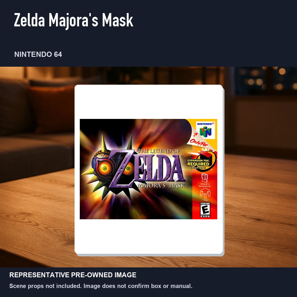 Representative pre-owned Zelda Majora's Mask (Nintendo 64), product image in a styled room scene.