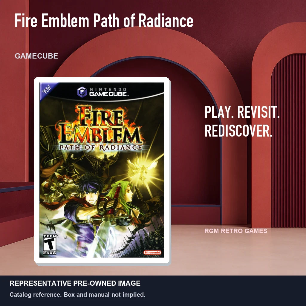Representative pre-owned Fire Emblem Path of Radiance (GameCube), red retro product layout.