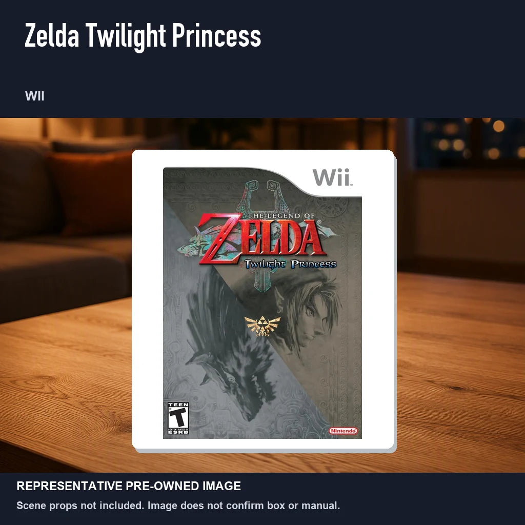 Representative pre-owned Zelda Twilight Princess (Wii), product image in a styled room scene.