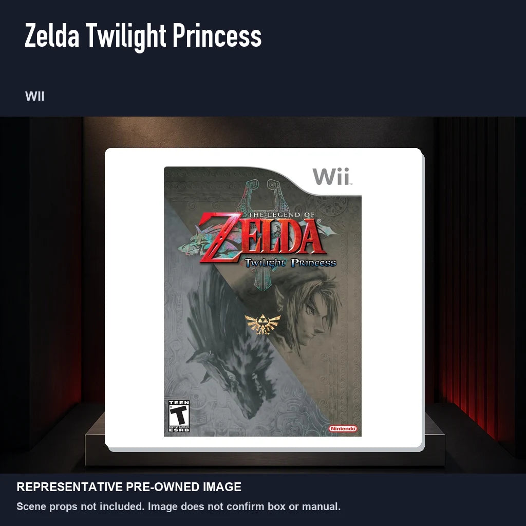 Representative pre-owned Zelda Twilight Princess (Wii), product image on a display panel.