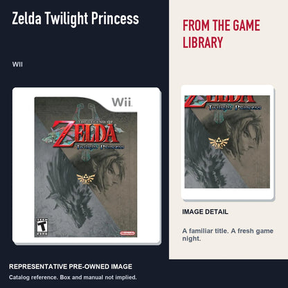 Representative pre-owned Zelda Twilight Princess (Wii), editorial image and detail.