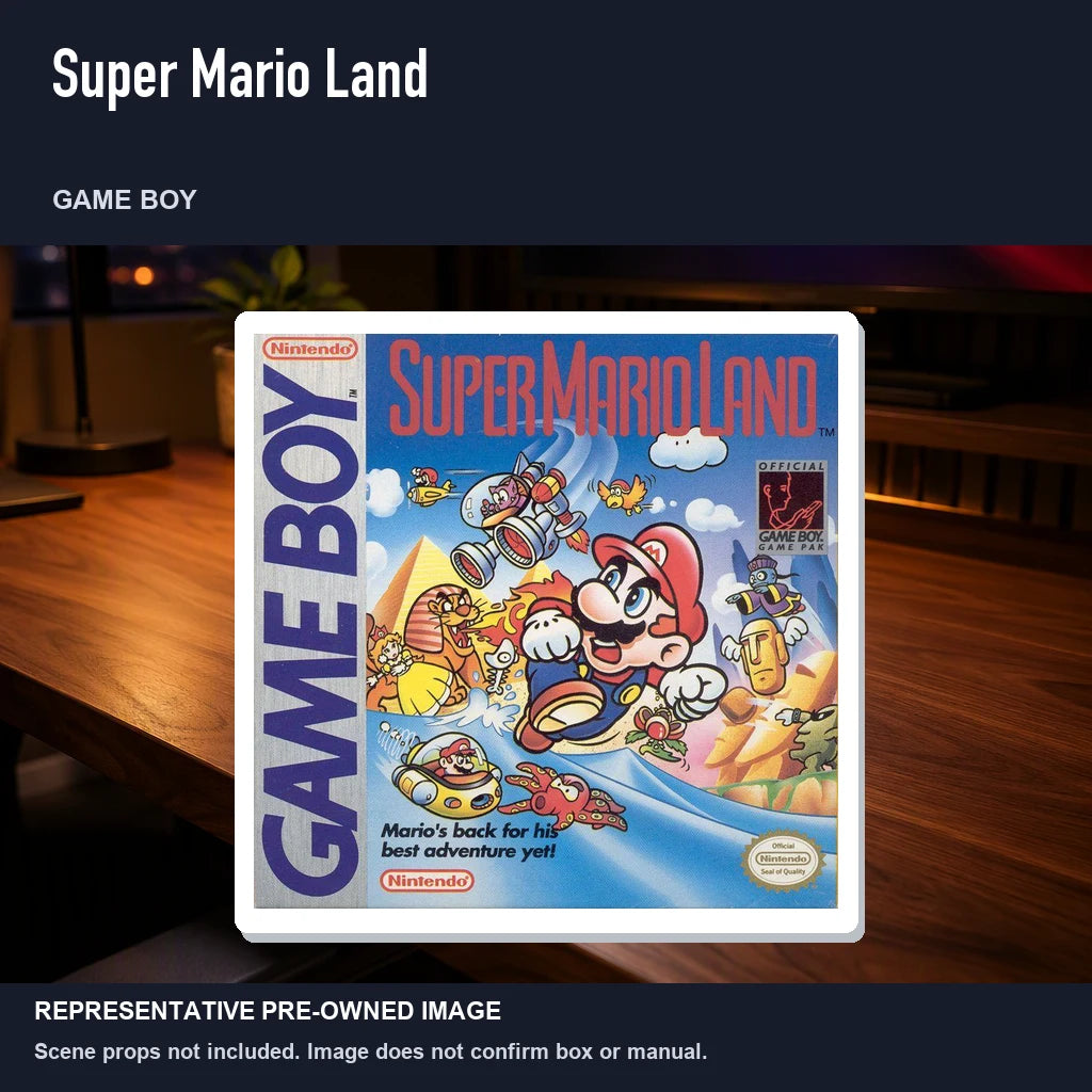 Representative pre-owned Super Mario Land (Game Boy), product image in a styled desk scene.