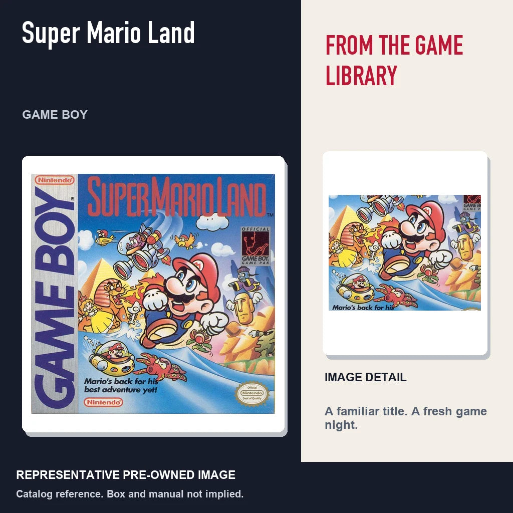 Representative pre-owned Super Mario Land (Game Boy), editorial image and detail.