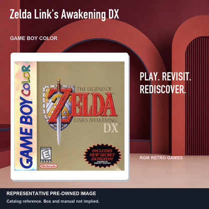 Representative pre-owned Zelda Link's Awakening DX (Game Boy Color), red retro product layout.