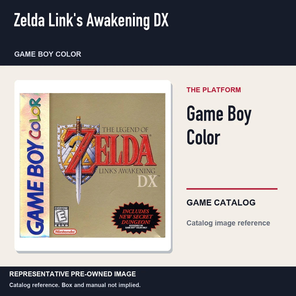 Representative pre-owned Zelda Link's Awakening DX (Game Boy Color), platform product layout.